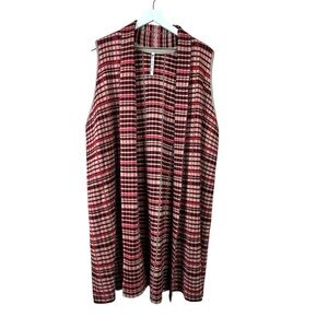 Leo And Nicole Red Tartan Plaid Long Sleeveless Sweater Duster Women Plus 1X